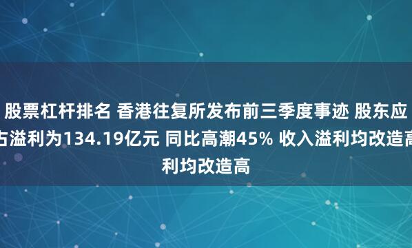 股票杠杆排名 香港往复所发布前三季度事迹 股东应占溢利为134.19亿元 同比高潮45% 收入溢利均改造高