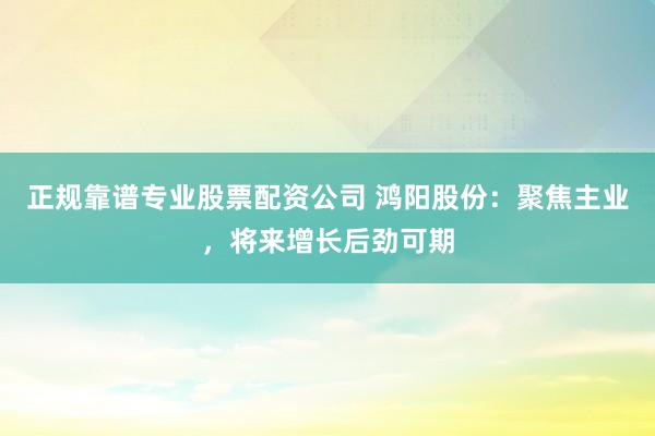 正规靠谱专业股票配资公司 鸿阳股份：聚焦主业，将来增长后劲可期