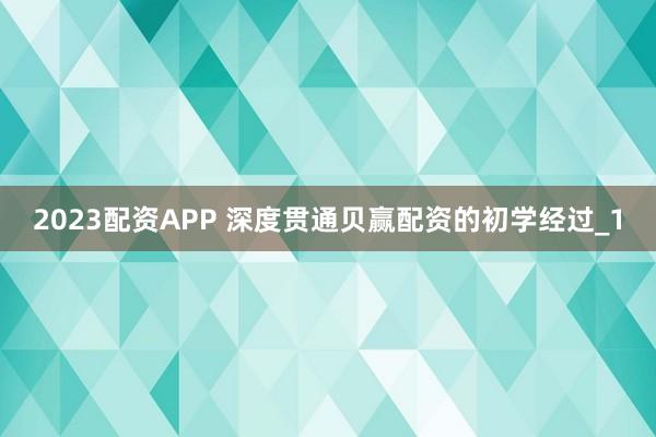 2023配资APP 深度贯通贝赢配资的初学经过_1
