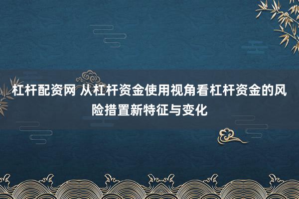杠杆配资网 从杠杆资金使用视角看杠杆资金的风险措置新特征与变化
